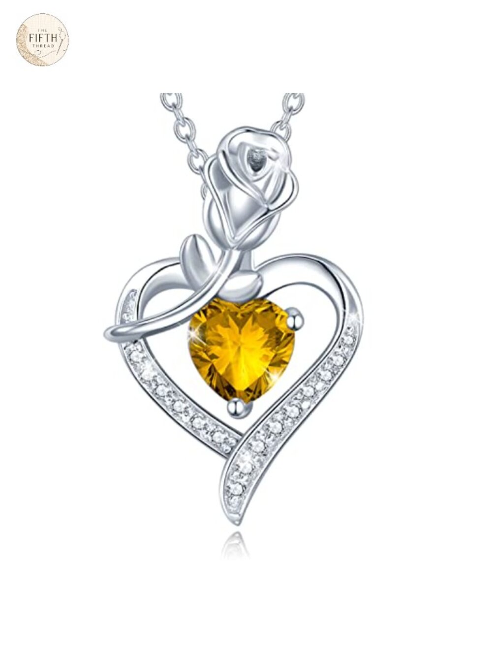 Sterling Silver Citrine Heart Pendant Necklace Women Gift